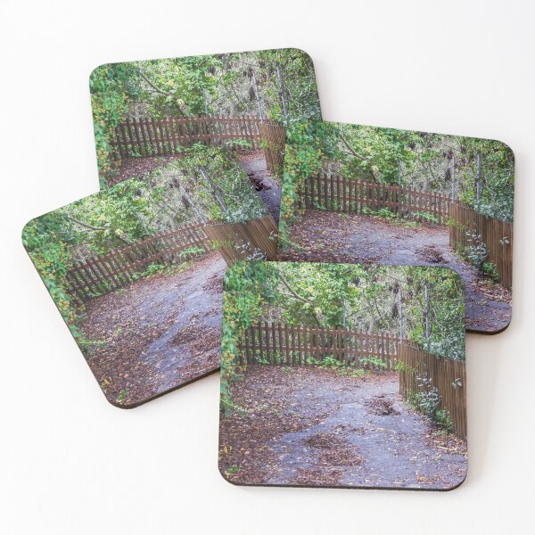 Item preview, Leaf-Covered Garden Path With Wooden Fence Curving Through Lush Greenery In Autumn designed and sold by Nmallia.