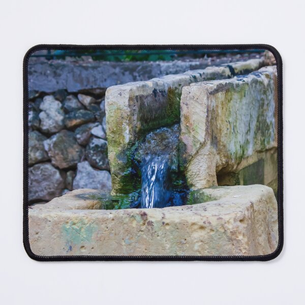 Item preview, Rustic Stone Fountain With Flowing Water and Mossy Trough in a Quiet Garden Setting designed and sold by Nmallia.