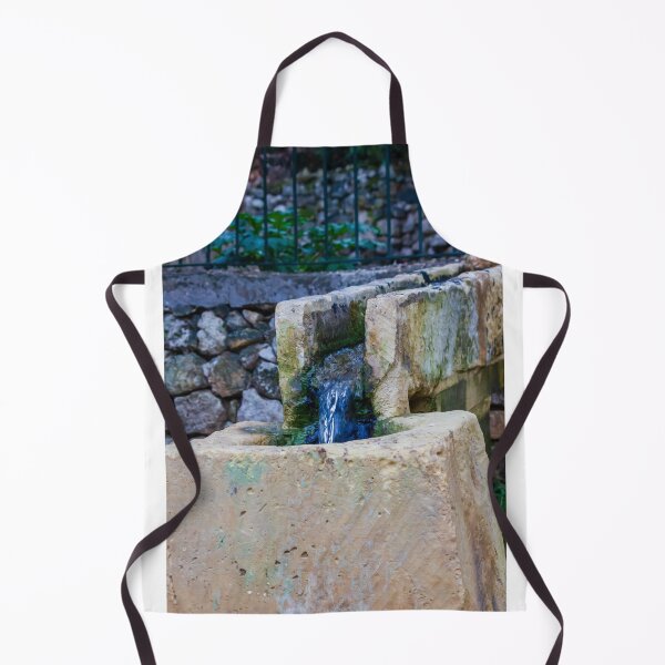 Item preview, Rustic Stone Fountain With Flowing Water and Mossy Trough in a Quiet Garden Setting designed and sold by Nmallia.