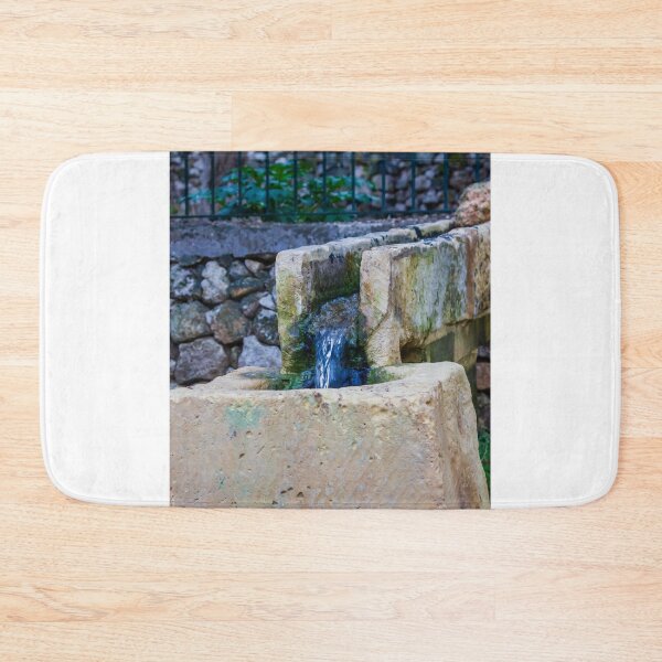 Item preview, Rustic Stone Fountain With Flowing Water and Mossy Trough in a Quiet Garden Setting designed and sold by Nmallia.