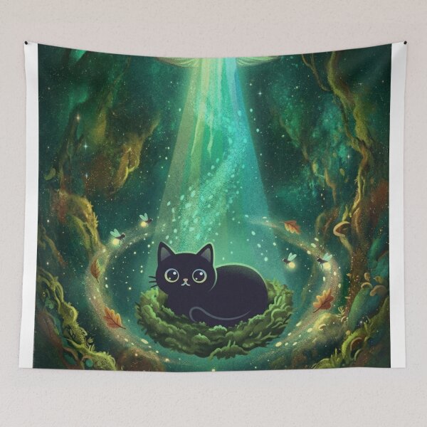 Item preview, Magical Bioluminescent Forest Black Cat designed and sold by 0Zetgest.