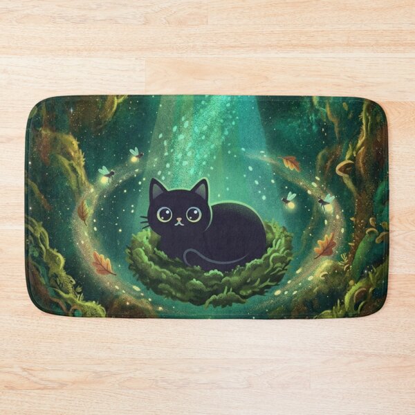 Item preview, Magical Bioluminescent Forest Black Cat designed and sold by 0Zetgest.