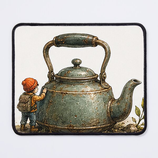 Item preview, Tiny Explorer Climbing a Vintage Teapot designed and sold by Sara-Ai.