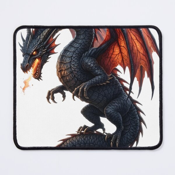 Item preview, Black Fire Dragon Fantasy Art - Dark Dragon Illustration for Dragon Lovers designed and sold by DragonSerpent Ink.