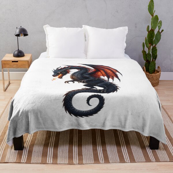 Item preview, Black Fire Dragon Fantasy Art - Dark Dragon Illustration for Dragon Lovers designed and sold by DragonSerpent Ink.