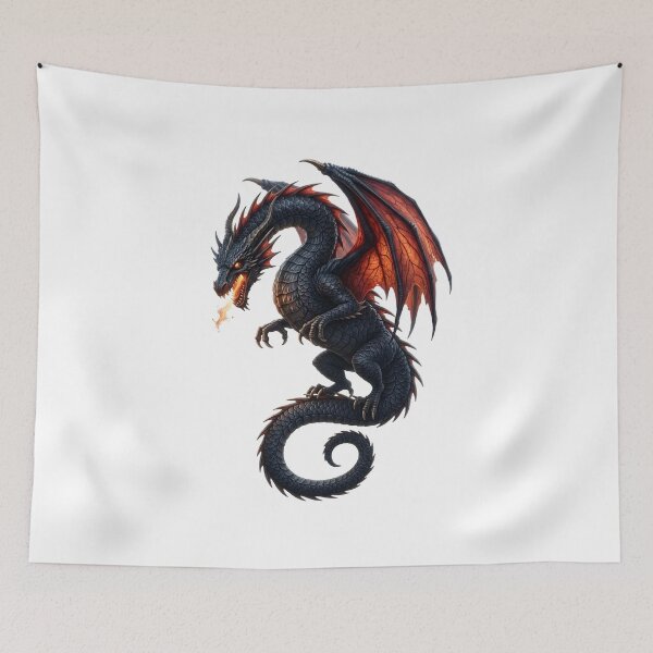 Item preview, Black Fire Dragon Fantasy Art - Dark Dragon Illustration for Dragon Lovers designed and sold by DragonSerpent Ink.