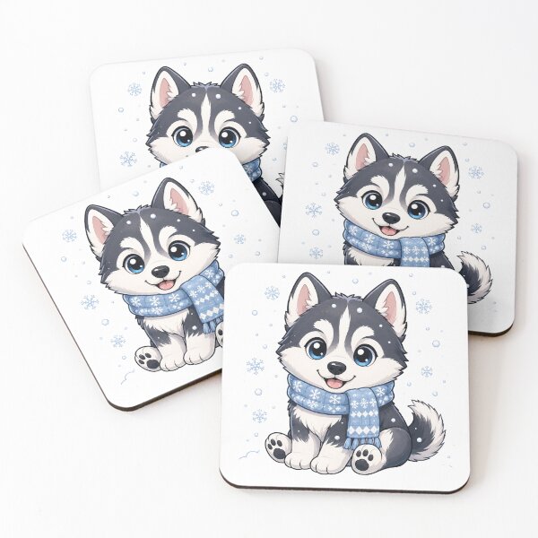 Item preview, Siberian Husky Puppy in Winter Snowflake Scarf designed and sold by Piising.