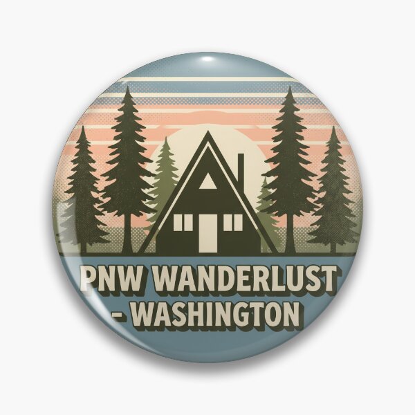 Item preview, PNW Wanderlust Washington Retro A-Frame Cabin Badge designed and sold by LoliDesignShop.