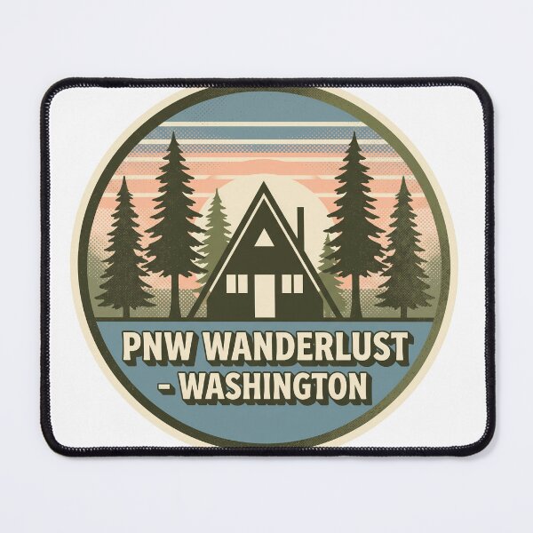 Item preview, PNW Wanderlust Washington Retro A-Frame Cabin Badge designed and sold by LoliDesignShop.