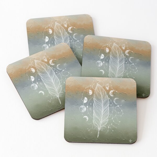 Item preview, Boho Celestial Feather & Moon Phases on Earthy Acrylic Gradient Art Print designed and sold by Nakrisa.