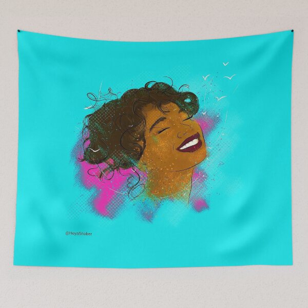 Item preview, Take To The Sky – Joyful Curly Woman Art Portrait designed and sold by HeyaSnober.