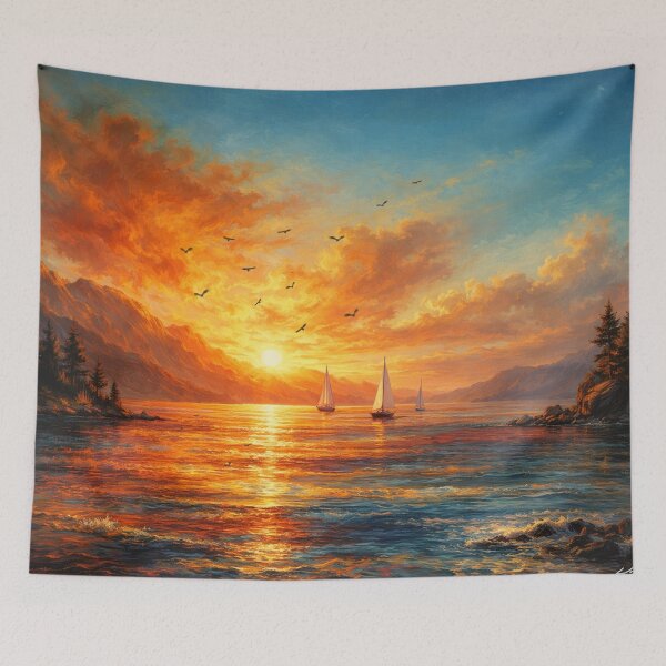 Item preview, Crimson Sunset Serenity - Orange Blue Sunset Landscape designed and sold by Joey Santiago.