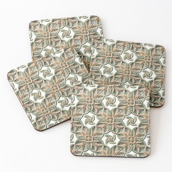 Item preview, 3D Papercut Floral Mandala Pattern in Sage & Gold designed and sold by mackyartsstudio.