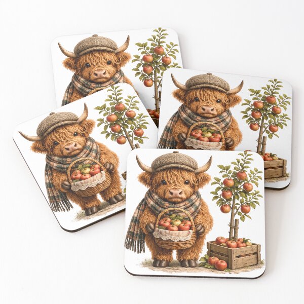 Item preview, Highland Cow with Apple Basket designed and sold by Lumivo Studio.