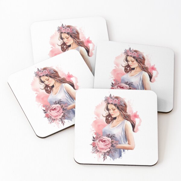 Item preview, Watercolor Pregnant Woman Portrait Pink Roses Motherhood Art designed and sold by Krasnovaovaova.
