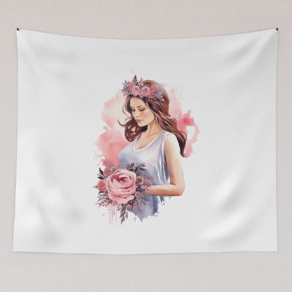 Item preview, Watercolor Pregnant Woman Portrait Pink Roses Motherhood Art designed and sold by Krasnovaovaova.