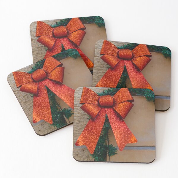 Item preview, Sparkling Red Bow Christmas Decoration On Green Garland Against Stone Wall For Holiday Display designed and sold by Nmallia.