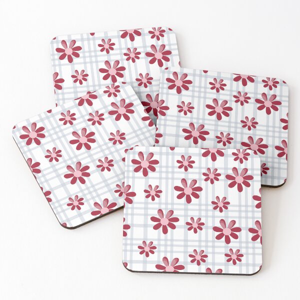 Item preview, ​Burgundy Pink Flowers on gray Plaid Pattern designed and sold by DreamyLayer.