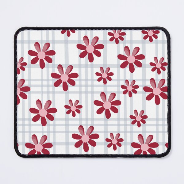 Item preview, ​Burgundy Pink Flowers on gray Plaid Pattern designed and sold by DreamyLayer.