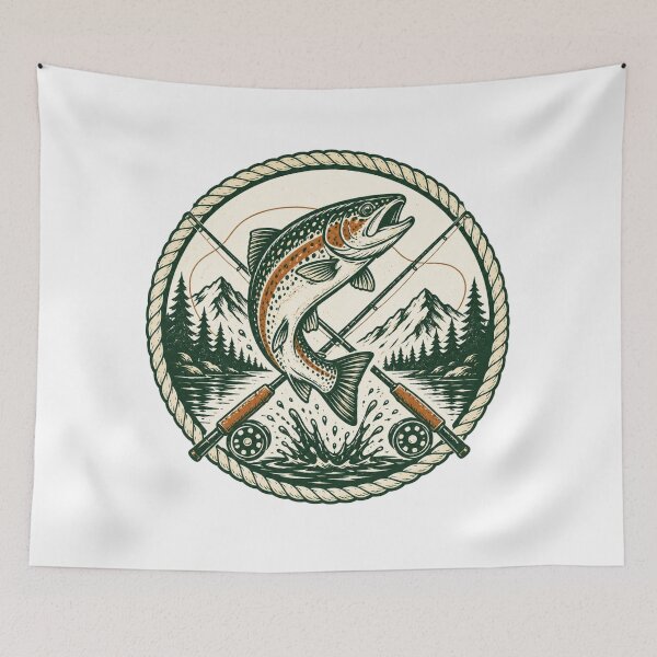 Item preview,  Fishing Trout & Mountain Wilderness Emblem designed and sold by Piising.