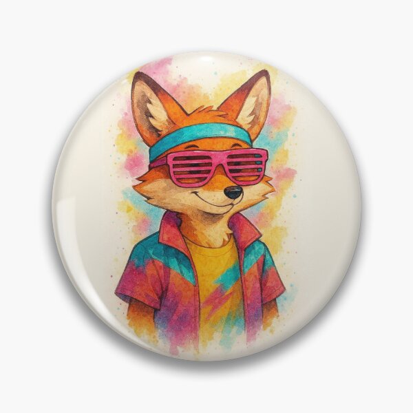 Item preview, Retro 80s Cool Fox Watercolor Illustration designed and sold by BigBlueArt.