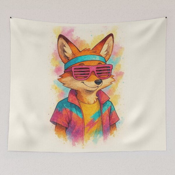 Item preview, Retro 80s Cool Fox Watercolor Illustration designed and sold by BigBlueArt.