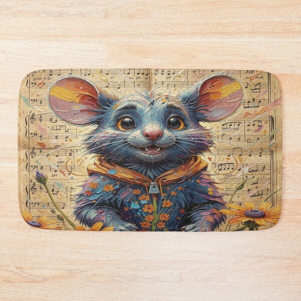 Item preview, Painterly Blue Mouse Character with Floral Symbolism and Vintage Music Flow designed and sold by FotoworldEdel.