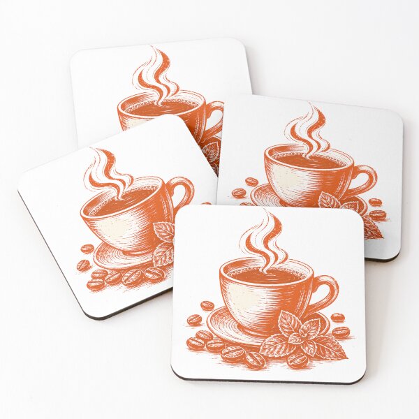 Item preview, Terracotta Coffee Cup & Beans Woodcut designed and sold by Piising.