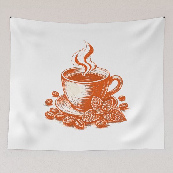 Item preview, Terracotta Coffee Cup & Beans Woodcut designed and sold by Piising.
