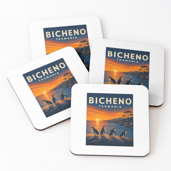 Item preview, Bicheno Tasmania Travel Art | Little Penguins and Coastal Illustration designed and sold by AMICO77.