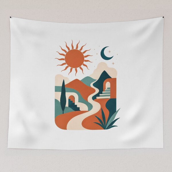 Item preview, Boho Terracotta Sun & Moon Abstract Landscape designed and sold by Piising.