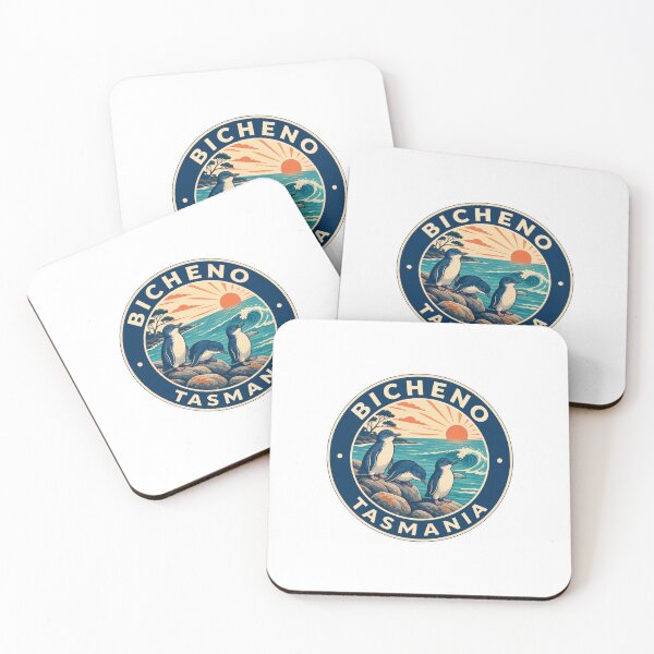 Item preview, Bicheno Tasmania Travel Art | Little Penguins and Coastal Illustration designed and sold by AMICO77.