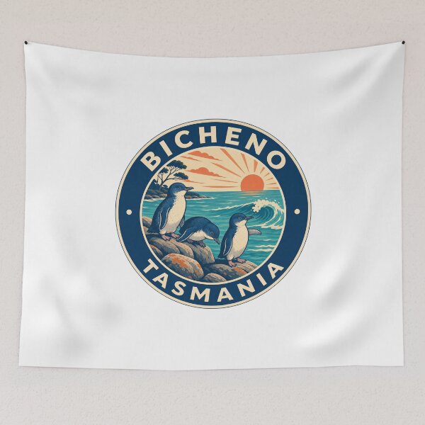 Item preview, Bicheno Tasmania Travel Art | Little Penguins and Coastal Illustration designed and sold by AMICO77.
