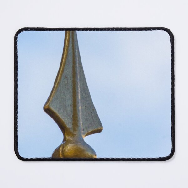 Item preview, Gold Metal Finial Spear Tip On Ornamental Fence Against Blue Sky, Decorative Iron Spike Closeup designed and sold by Nmallia.
