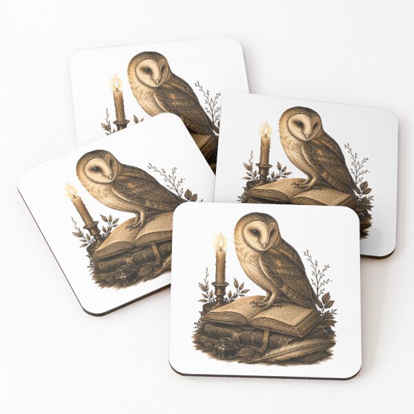 Item preview, Vintage Barn Owl on Antique Books & Candle Sketch  designed and sold by Piising.