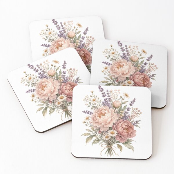 Item preview, Vintage Watercolor Peony & Lavender Floral Bouquet designed and sold by Piising.