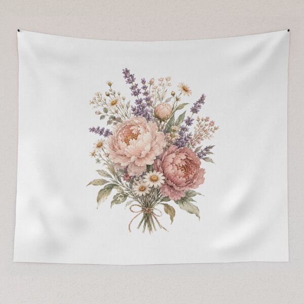 Item preview, Ramo floral vintage de peonías y lavanda en acuarela designed and sold by Piising.