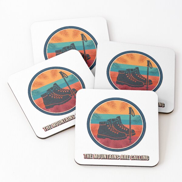Item preview, The Mountains Are Calling Retro Hiking Boots Badge designed and sold by LoliDesignShop.