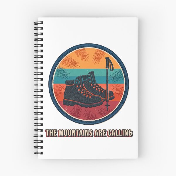Item preview, The Mountains Are Calling Retro Hiking Boots Badge designed and sold by LoliDesignShop.