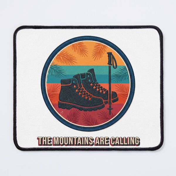 Item preview, The Mountains Are Calling Retro Hiking Boots Badge designed and sold by LoliDesignShop.