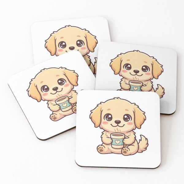 Item preview, Kawaii Golden Retriever Puppy with Coffee Mug designed and sold by Piising.