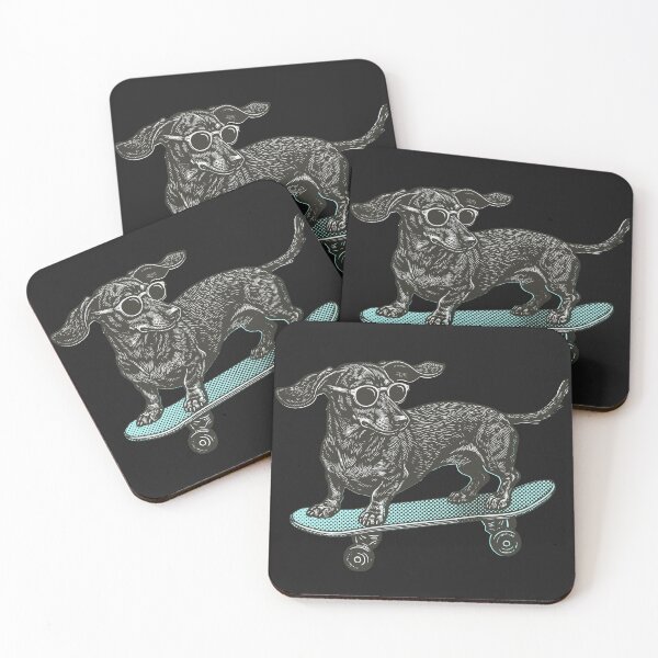 Item preview, Skateboarding Dachshund Vintage Linocut For Skaters And Dog Owners designed and sold by roarsomethings.