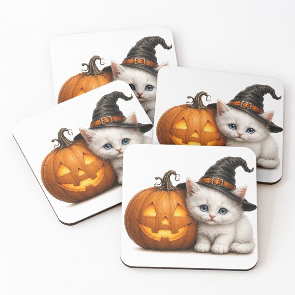 Item preview, Cute White Kitten with Halloween Pumpkin designed and sold by LovePrintArt.