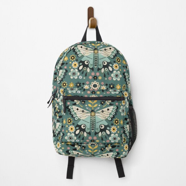 Item preview, Scandinavian Folk Art, Teal Moth With Flowers designed and sold by xiao xuans.