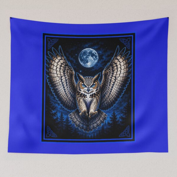 Item preview, Mystical Owl with Outstretched Wings Blue Full Moon  designed and sold by Witch Joseph.