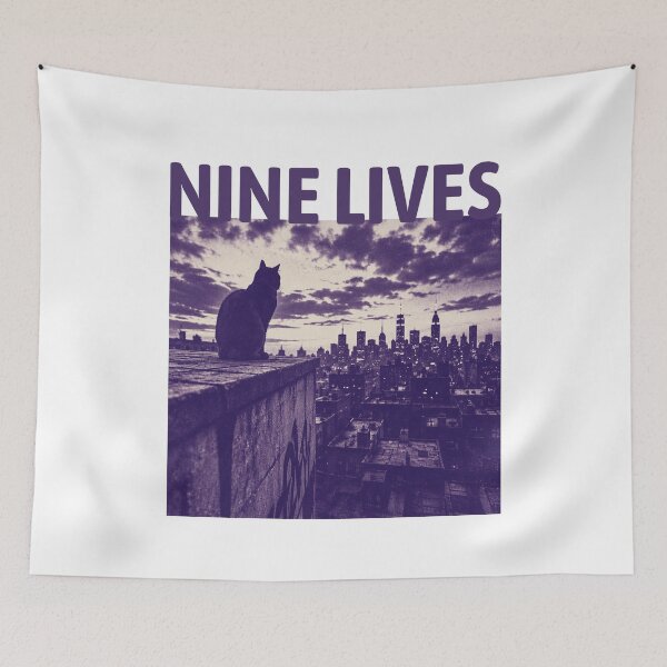 Item preview, Nine Lives Vintage Purple Cat City Skyline Retro designed and sold by Piising.