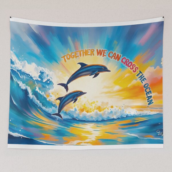 Item preview, TOGETHER WE CAN CROSS THE OCEAN - Beautiful Empowering Strength Painting - Dolphins   designed and sold by Greenwald Gallery.
