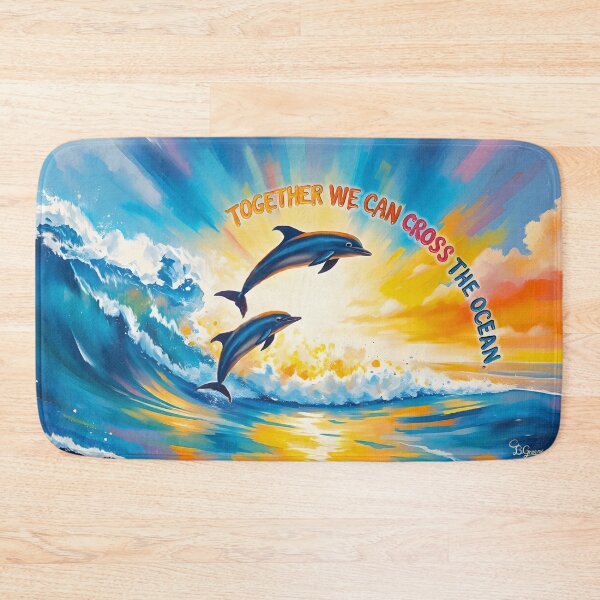 Item preview, TOGETHER WE CAN CROSS THE OCEAN - Beautiful Empowering Strength Painting - Dolphins   designed and sold by Greenwald Gallery.
