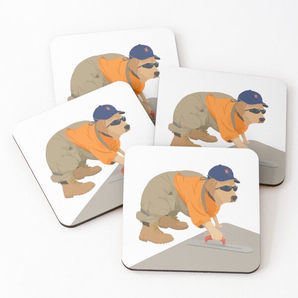 Item preview, Construction Labrador Dog with Sunglasses Smoothing Concrete Meme Illustration designed and sold by PrintondemArt.