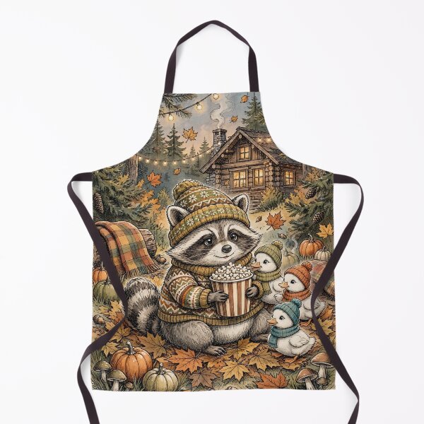 Item preview, Cozy Fall Raccoon and White Call Ducks Movie Night Vintage Autumn Cabin designed and sold by Yellowriversss.
